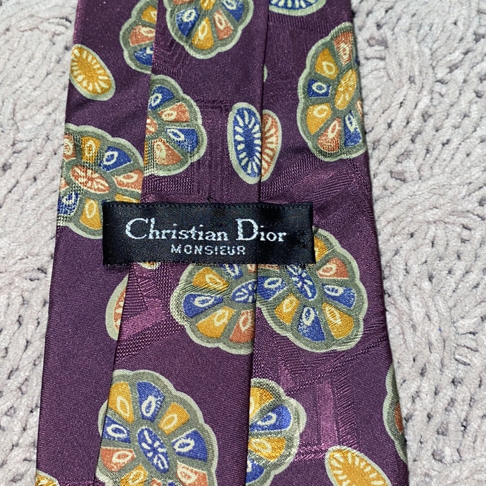 Christian Dior Men’s Tie (Purple/Yellow/Blue) - Picture 5 of 5